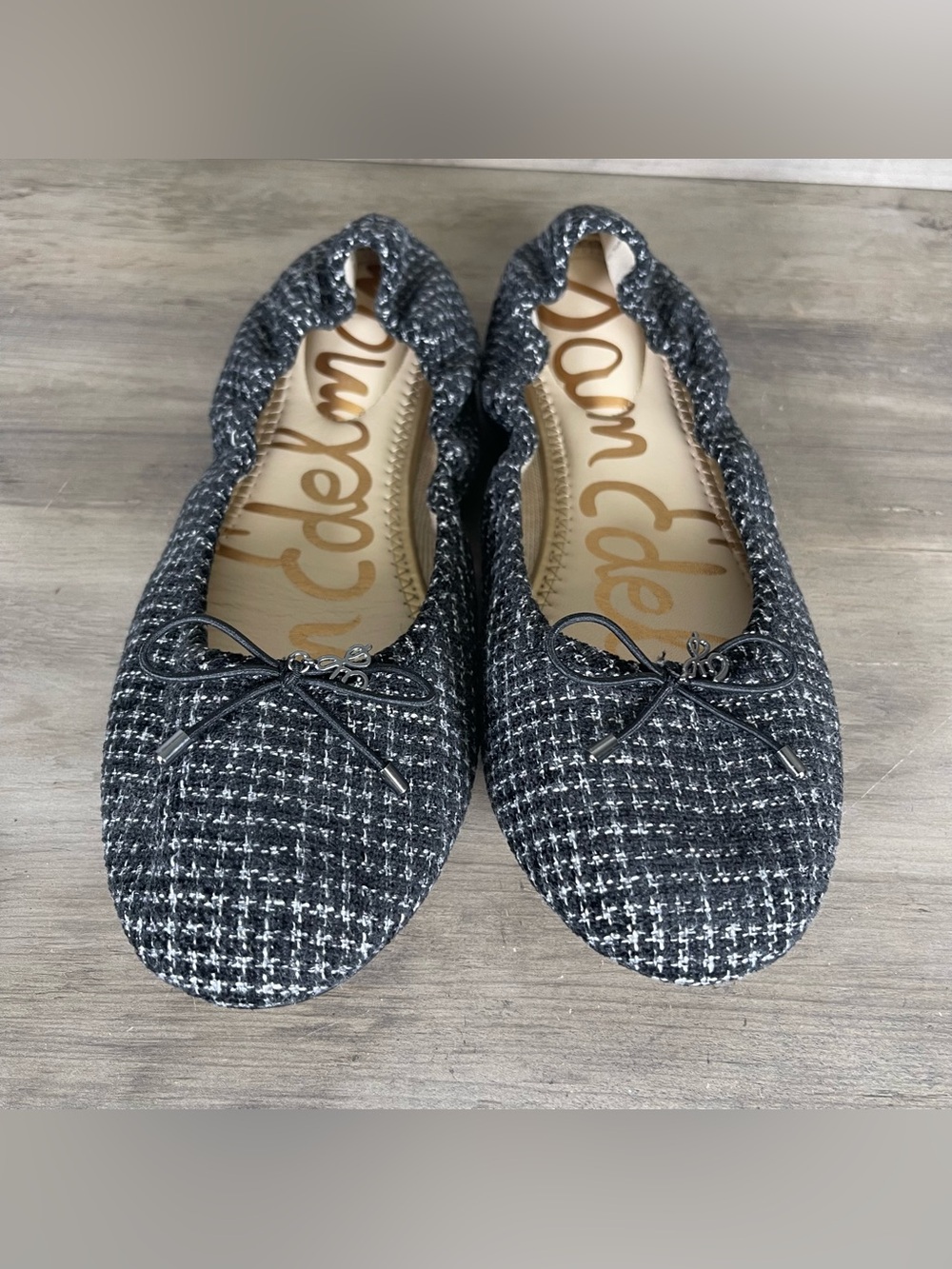 Sam Edelman Felicia Flats Womens 10.5 Tweed Black White Bow Ballet Flats Slip On - Picture 4 of 10